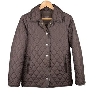 Coach Quilted Jacket Womens Small Brown Snap Button‎ Lightweight Coat